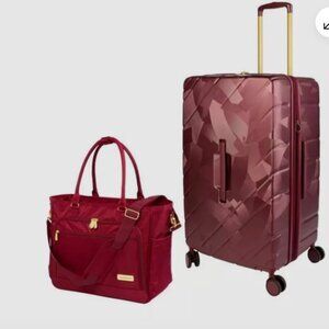 Samantha Brown 30" Trunk Style Case Spinner Luggage w/Tote BURGUNDY RED nwt
